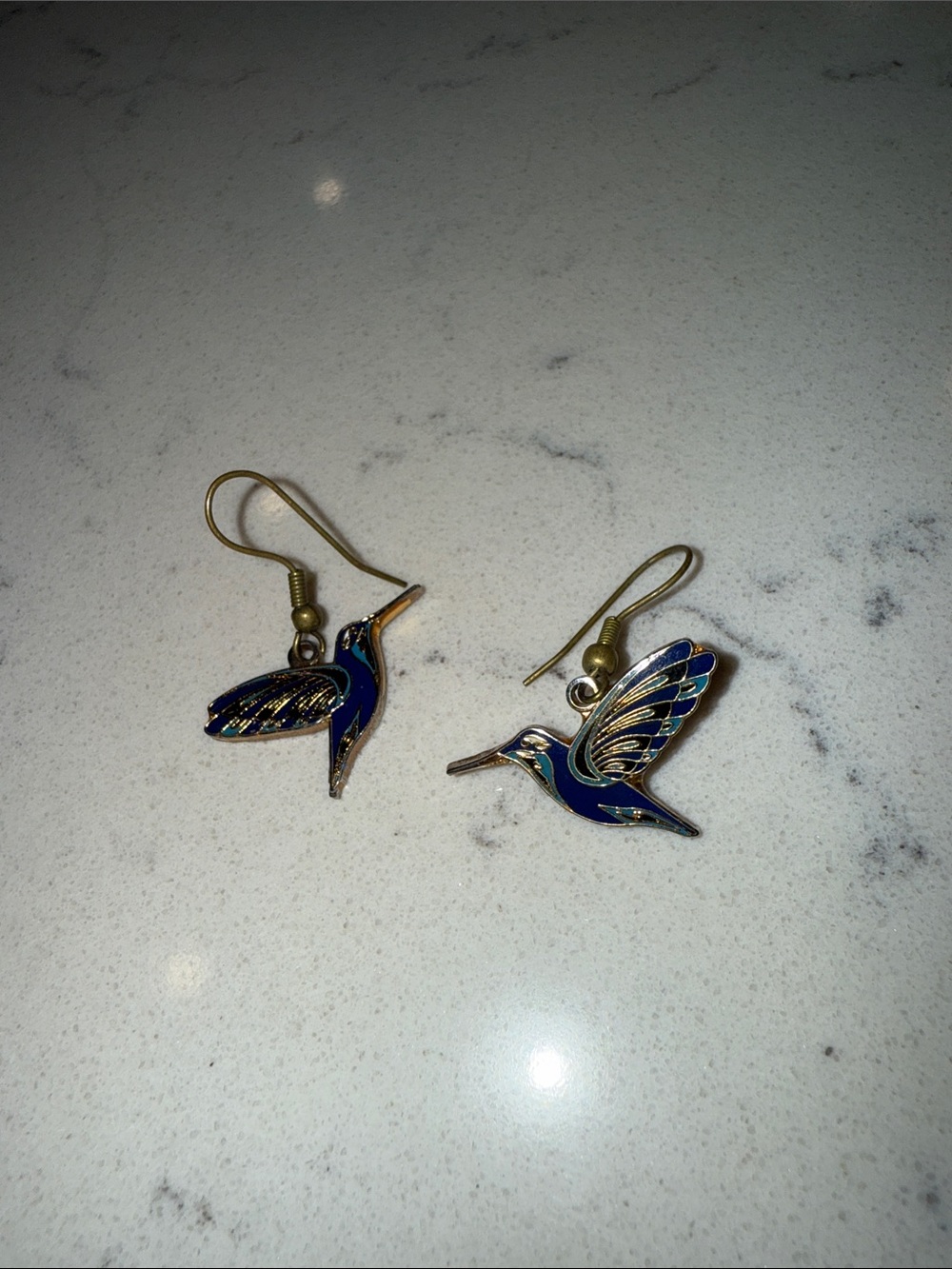 Blue Hummingbird Drop Earrings - Brand Unknown